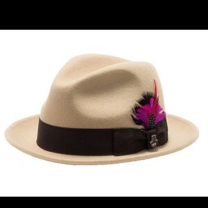 Beige Fedora Ferrecci Brooks Trilby Soft 100% Australian Wool Felt Brown Hat